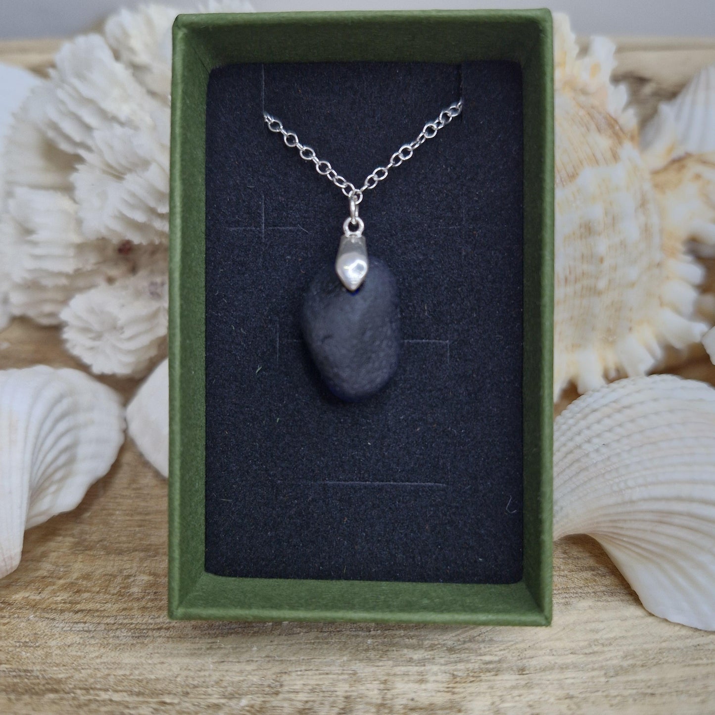 Cobalt blue Sterling Silver Seaglass Necklace