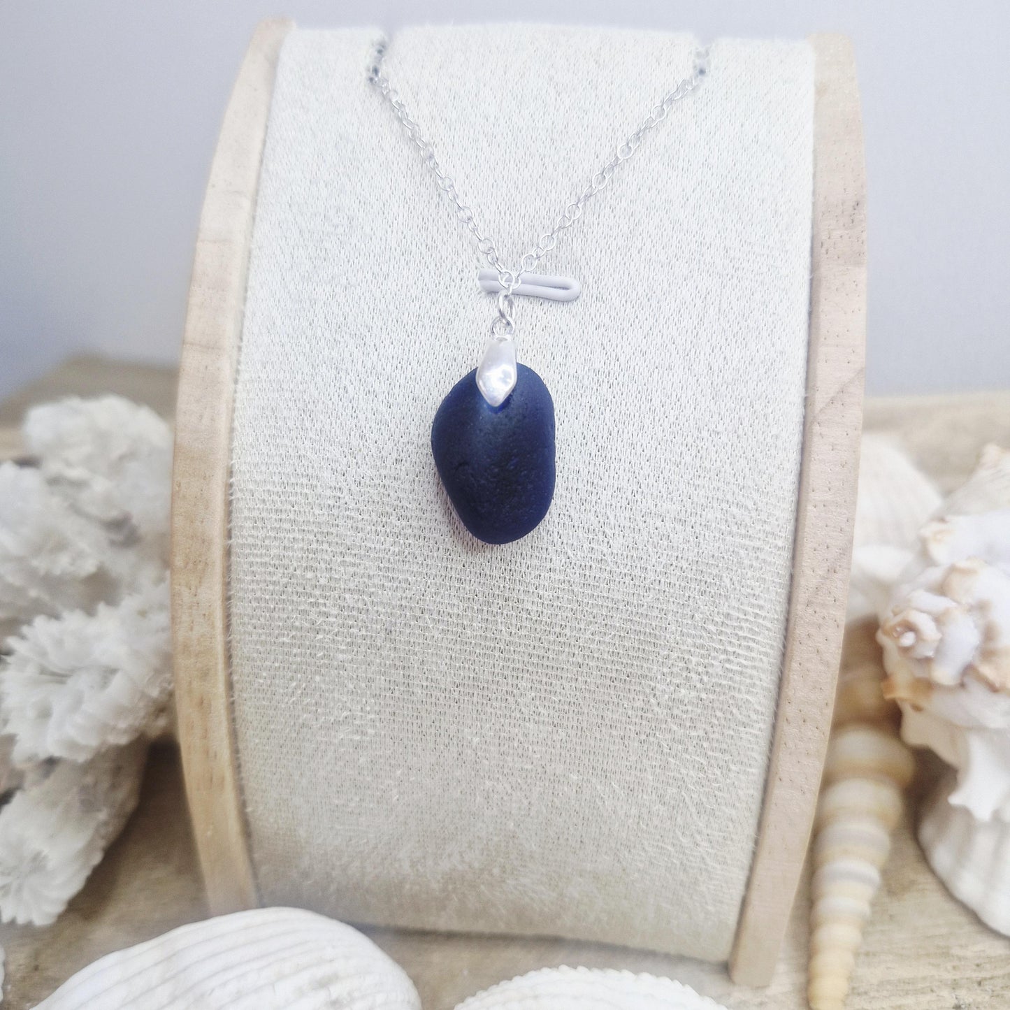 Cobalt blue Sterling Silver Seaglass Necklace